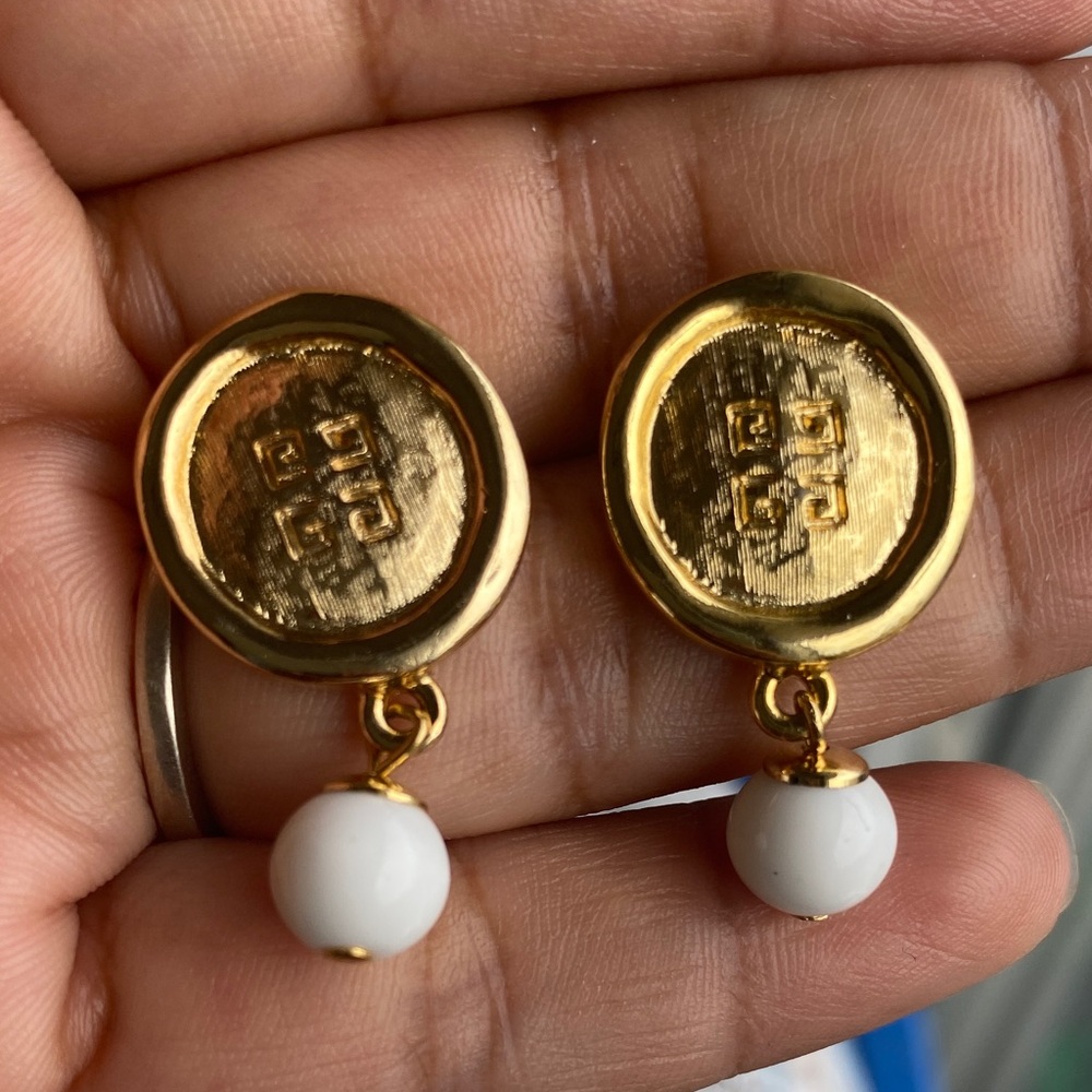 Givenchy Gold and White Dangle Earrings